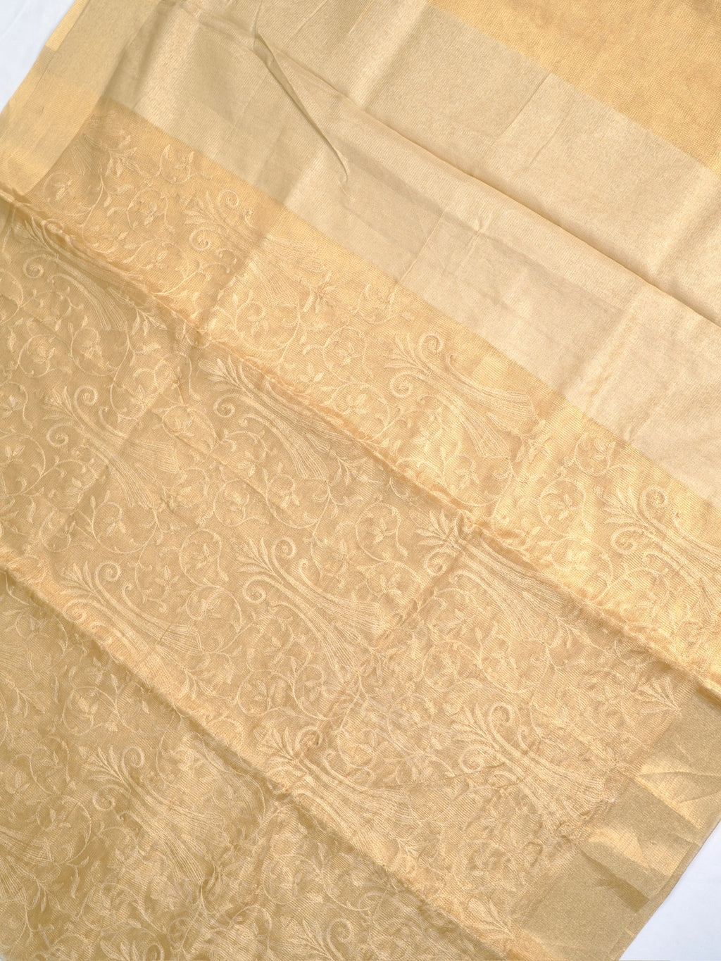 Soft Tissue Silk Embroidered Saree – Golden Beige