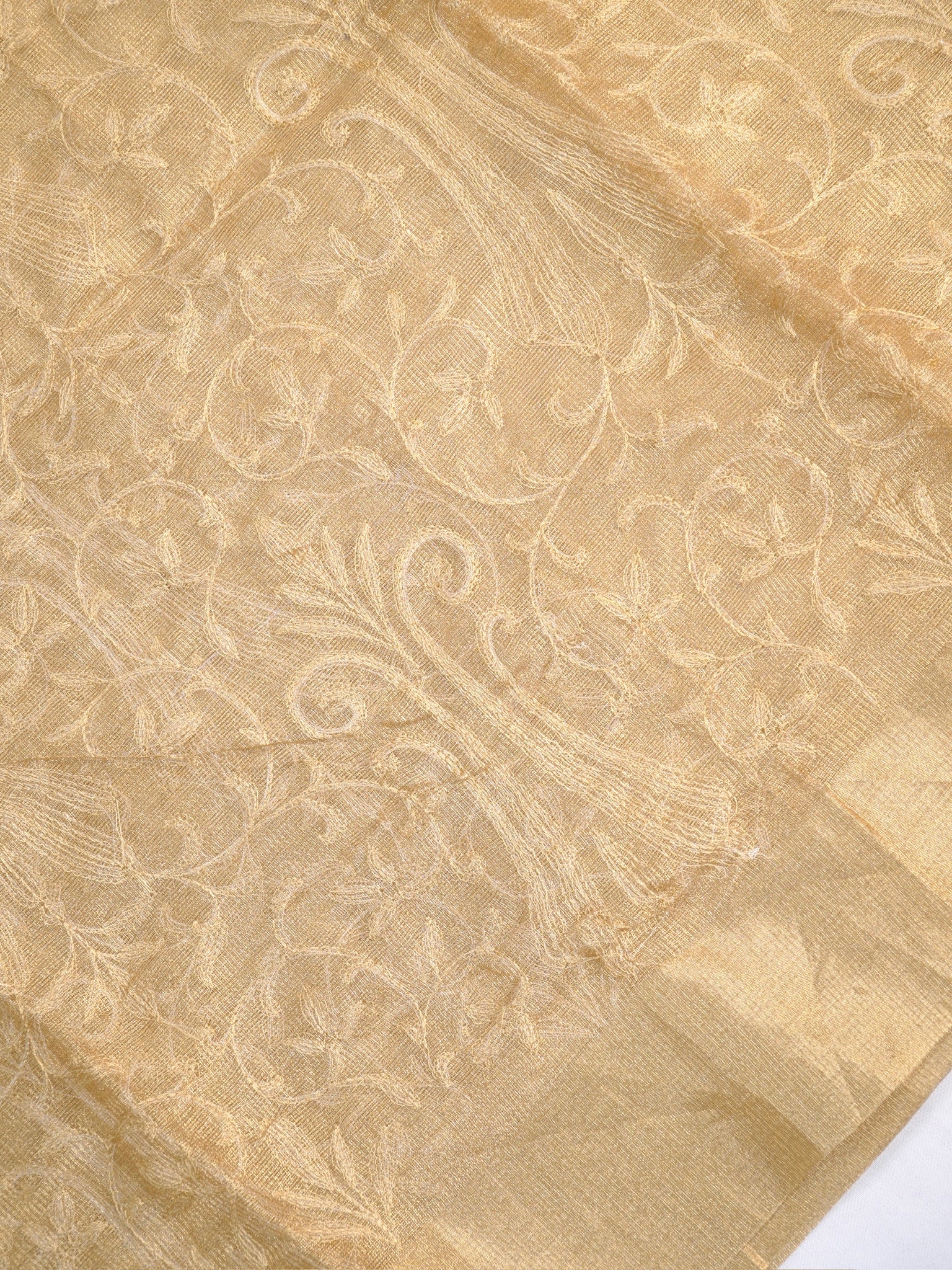 Soft Tissue Silk Embroidered Saree – Golden Beige