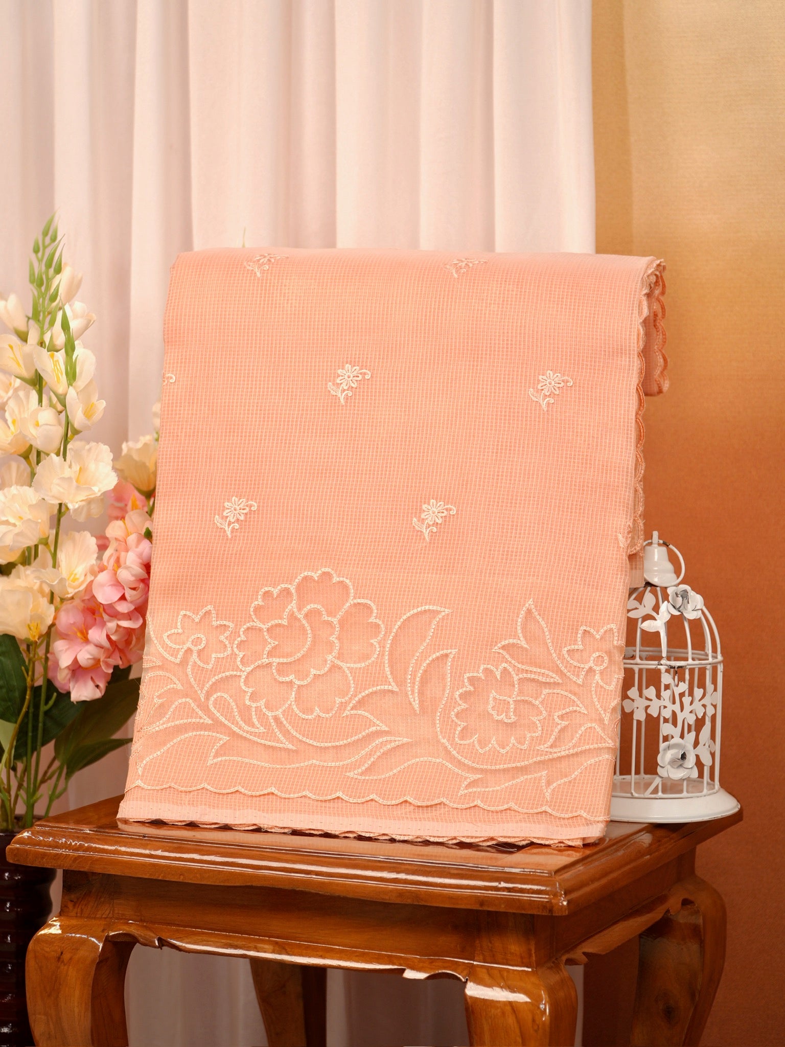 Soft Kota Silk Embroidered Saree – Peach