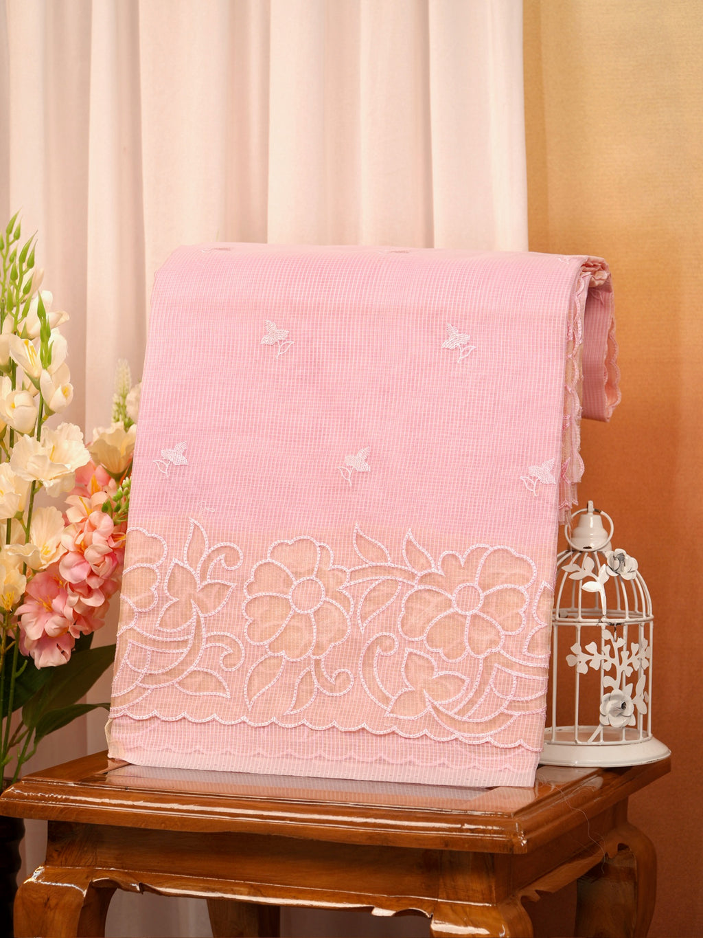 Soft Kota Silk Embroidered Saree – Pink