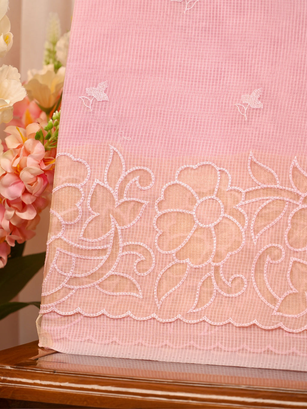 Soft Kota Silk Embroidered Saree – Pink