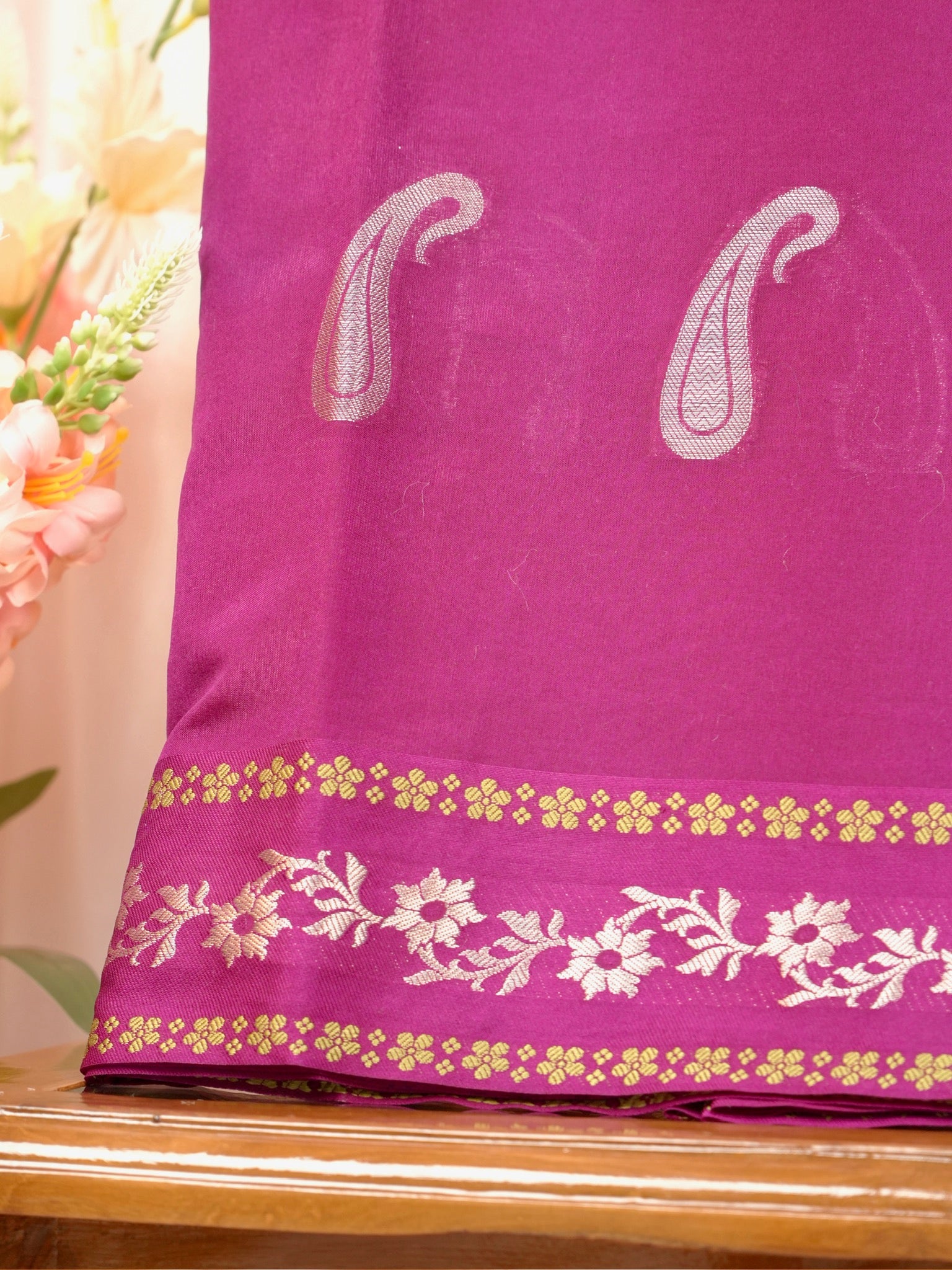 Magenta Purple Semi Soft Silk Saree with Silver Zari Weave
