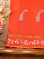Orange Red Semi Soft Silk Saree with Silver Zari Weave