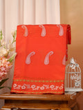 Orange Red Semi Soft Silk Saree with Silver Zari Weave