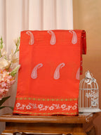 Orange Red Semi Soft Silk Saree with Silver Zari Weave