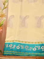 Cream & Sea Green / Teal Contrast Semi Soft Silk Saree