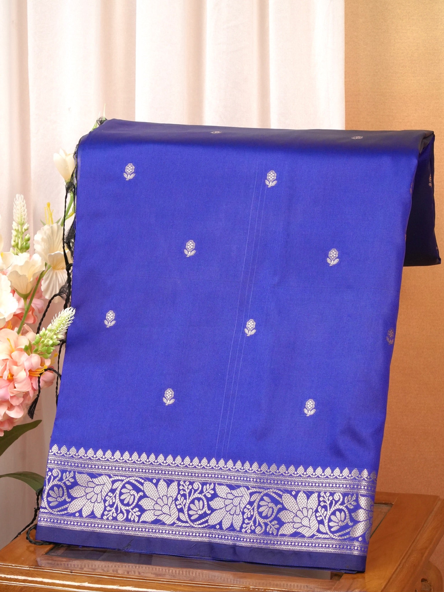 Royal Blue Banarasi Semi Soft Katan Silk Saree with Silver Zari