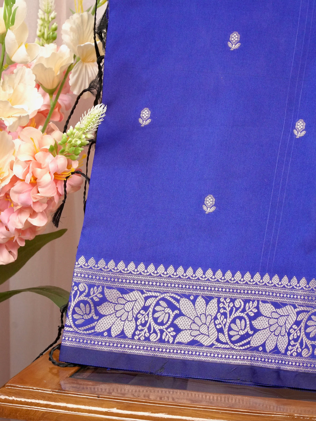 Royal Blue Banarasi Semi Soft Katan Silk Saree with Silver Zari
