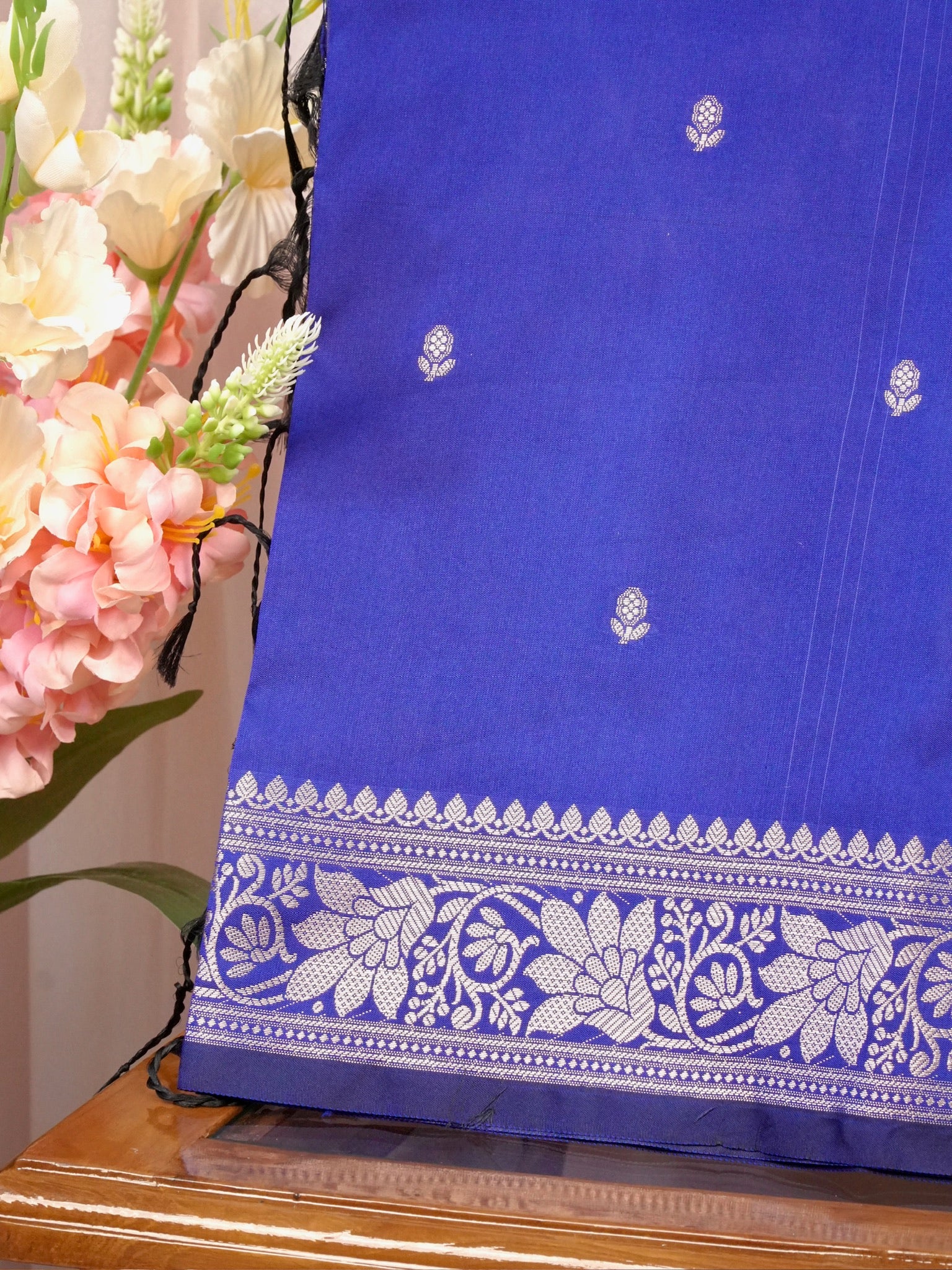 Royal Blue Banarasi Semi Soft Katan Silk Saree with Silver Zari