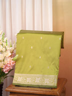 Pistachio Green Banarasi Semi Soft Katan Silk Saree with Silver Zari