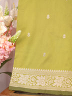 Pistachio Green Banarasi Semi Soft Katan Silk Saree with Silver Zari