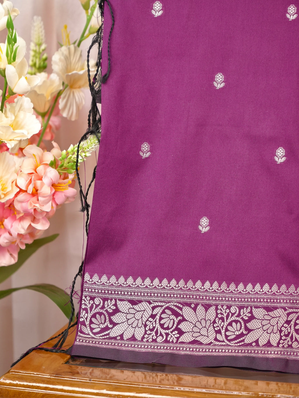 Magenta Purple Banarasi Semi Soft Katan Silk Saree with Silver Zari