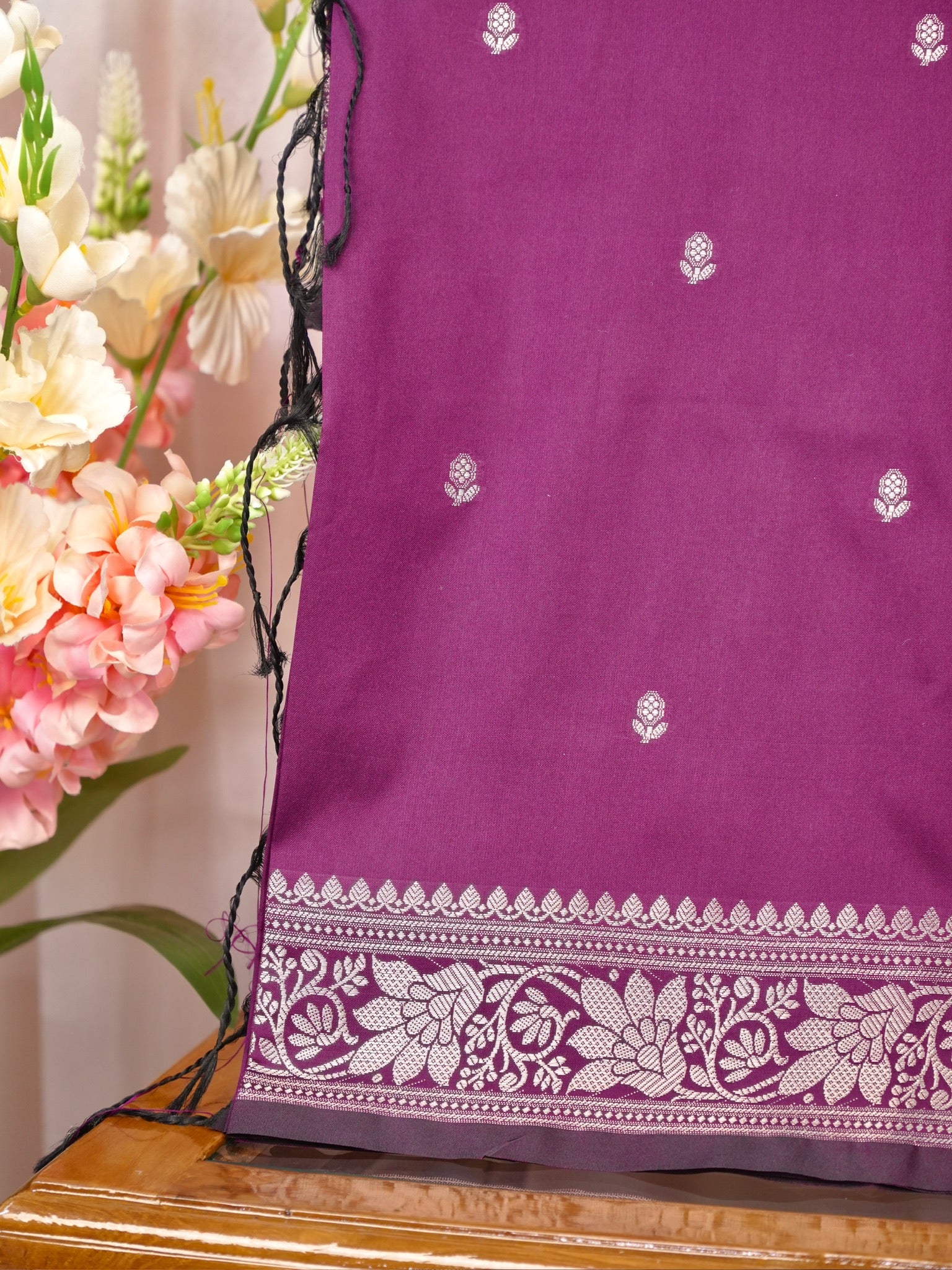 Magenta Purple Banarasi Semi Soft Katan Silk Saree with Silver Zari