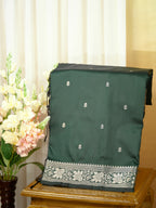 Bottle Green Banarasi Semi Soft Katan Silk Saree with Silver Zari