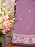 Mauve Lavender Banarasi Semi Soft Katan Silk Saree with Silver Zari