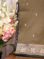 Olive Green Banarasi Semi Soft Katan Silk Saree with Silver Zari