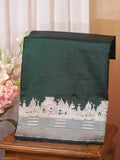 Deep Forest Green Pure Katan Silk Handwoven Banarasi Saree with Varanasi Ghat Motif Border