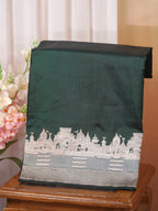 Deep Forest Green Pure Katan Silk Handwoven Banarasi Saree with Varanasi Ghat Motif Border