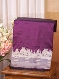 Royal Purple Pure Katan Silk Handwoven Banarasi Saree with Varanasi Ghat Motif Border