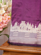 Royal Purple Pure Katan Silk Handwoven Banarasi Saree with Varanasi Ghat Motif Border
