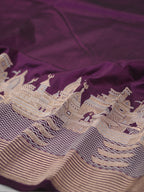 Royal Purple Pure Katan Silk Handwoven Banarasi Saree with Varanasi Ghat Motif Border
