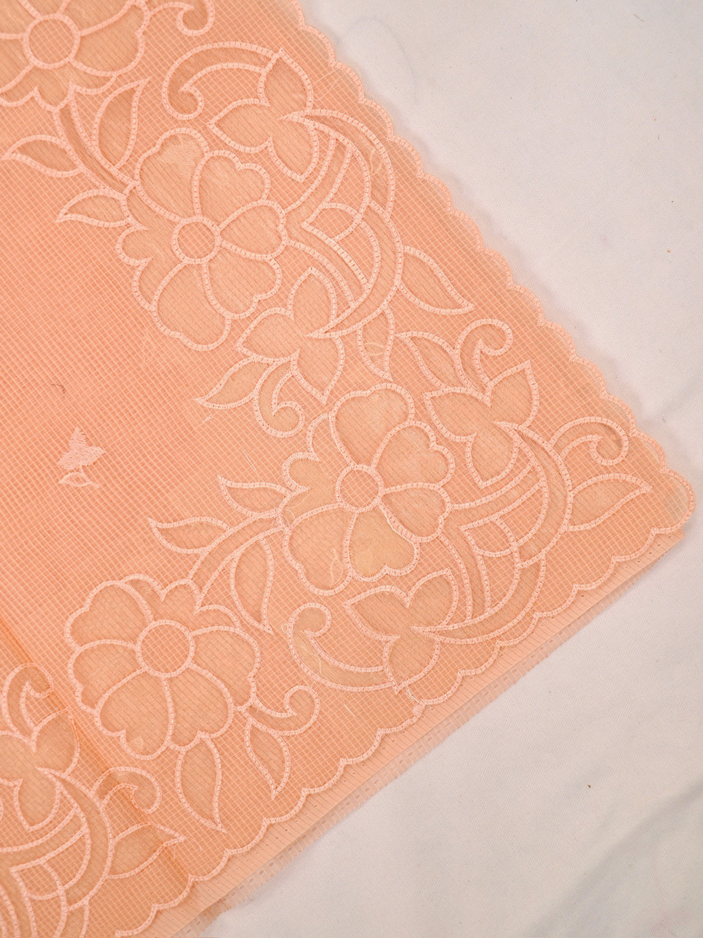 Kota Silk Saree with Cutwork Embroidery-Peach