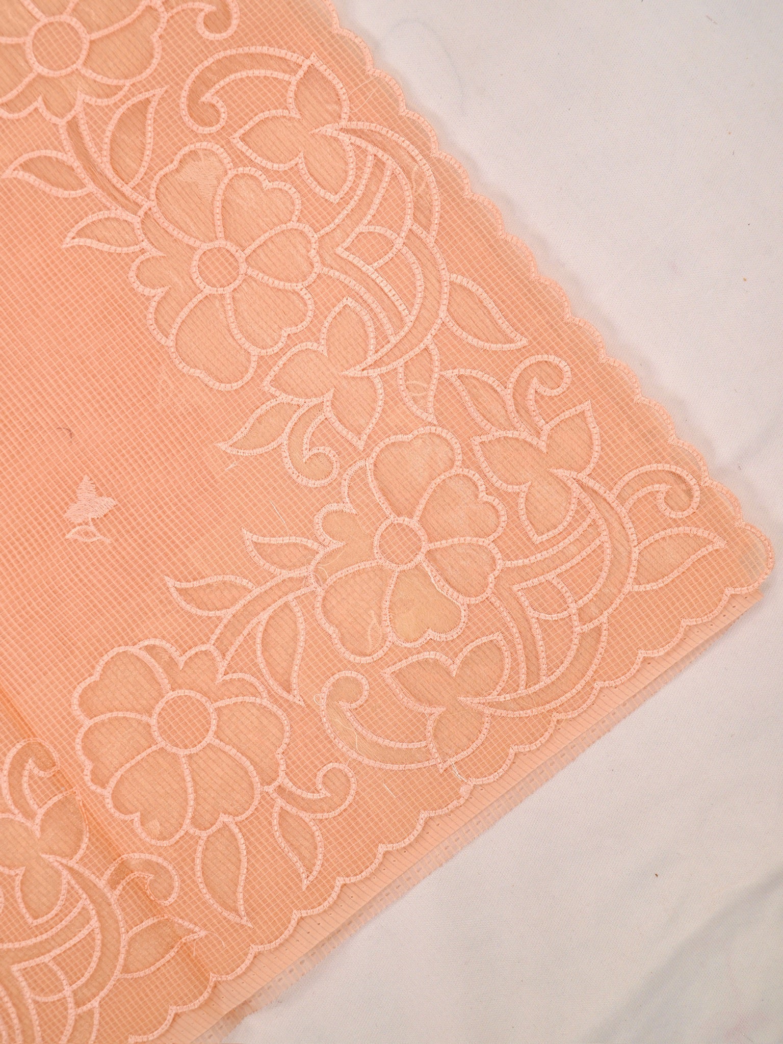 Kota Silk Saree with Cutwork Embroidery-Peach