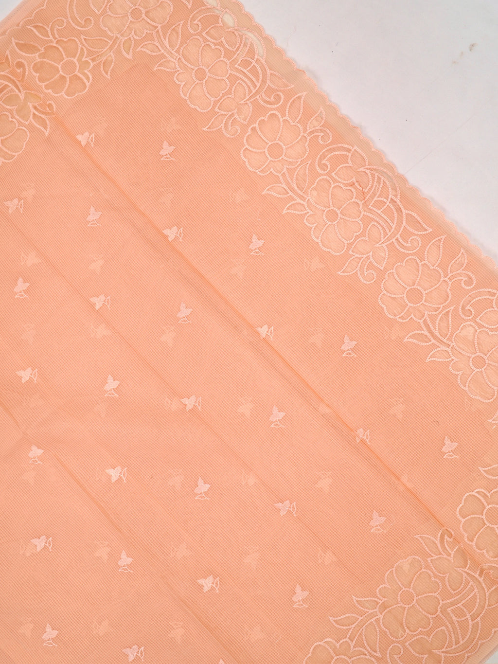 Kota Silk Saree with Cutwork Embroidery-Peach