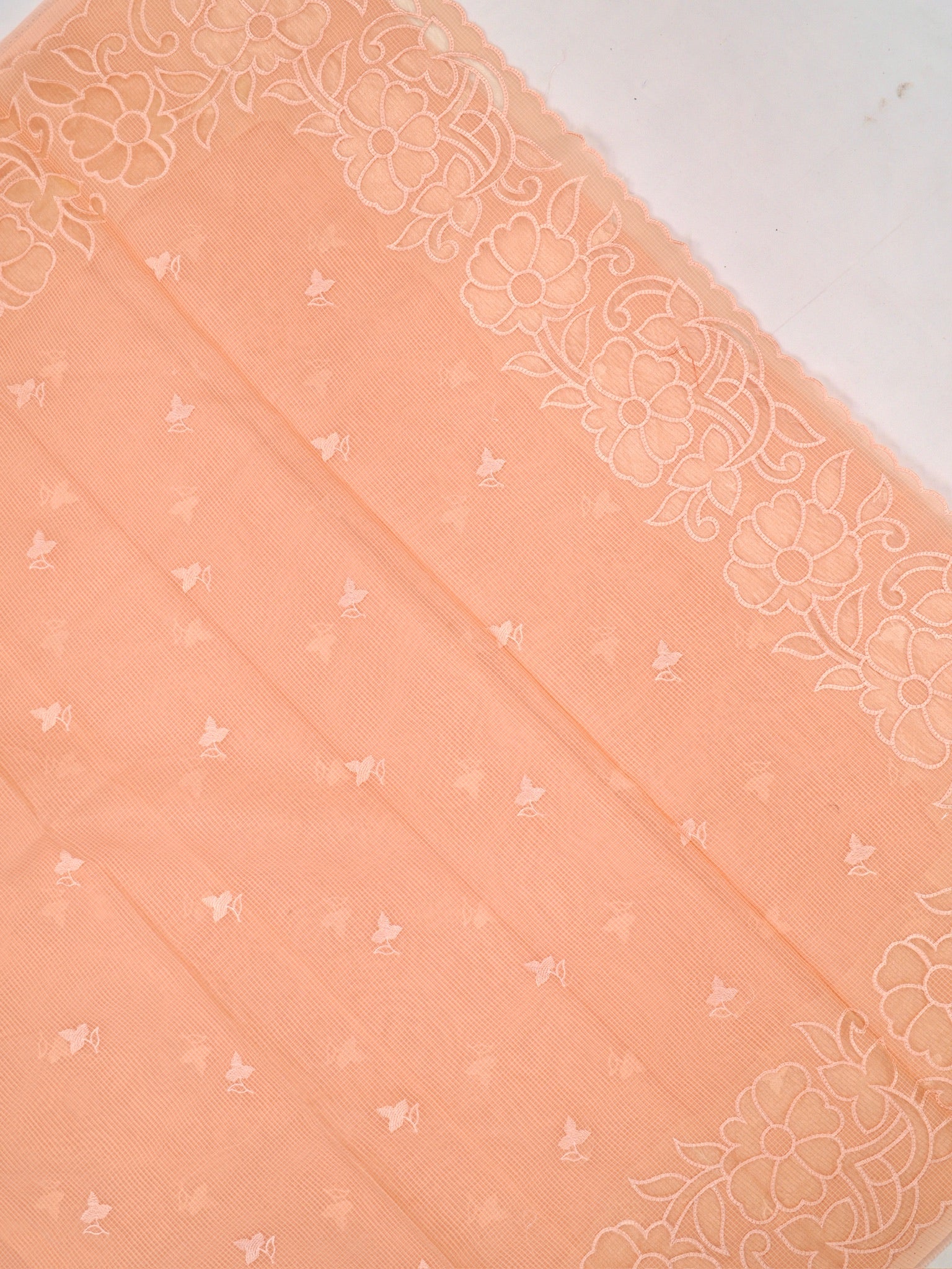 Kota Silk Saree with Cutwork Embroidery-Peach