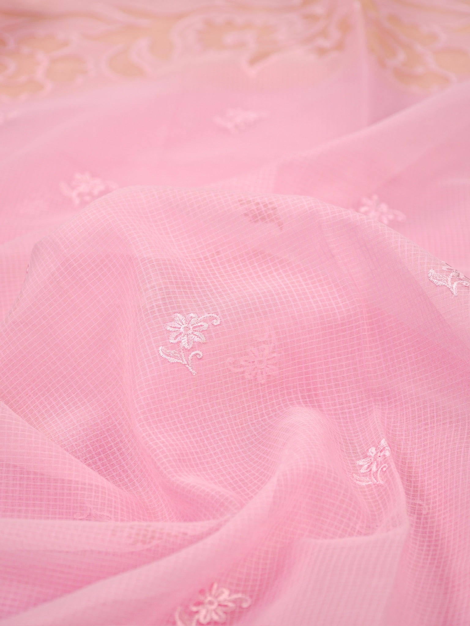 Soft Kota Silk Embroidered Saree – Baby Pink