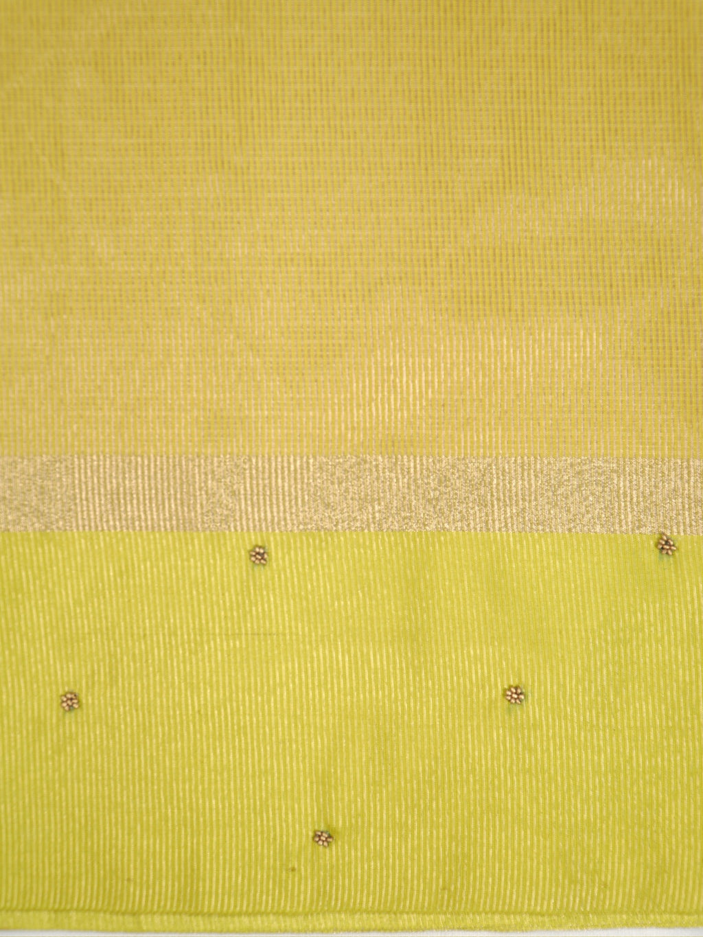 Soft Champagne Gold & Olive Green Contrast Tissue Silk Saree with Zardozi Handwork