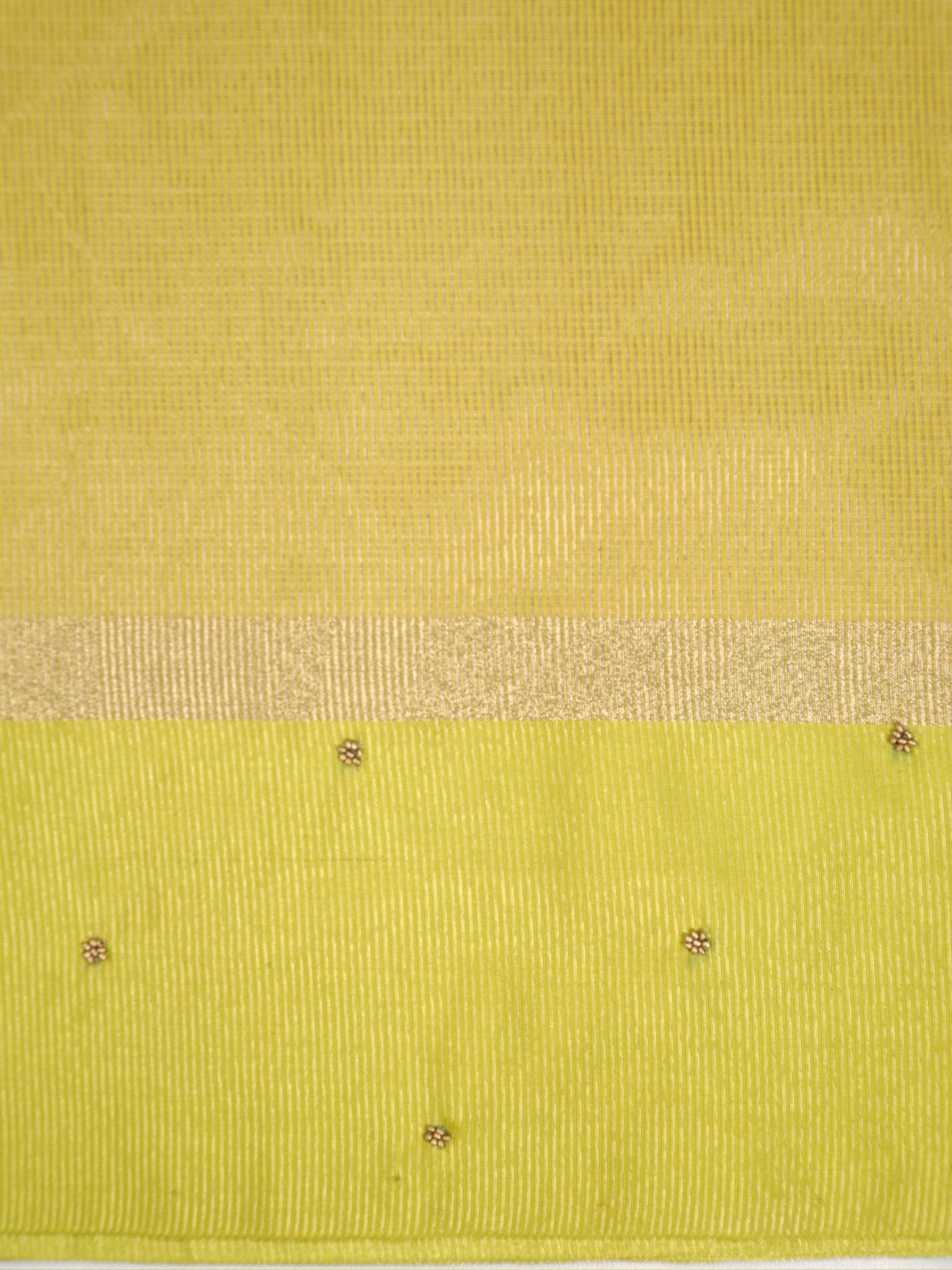 Soft Champagne Gold & Olive Green Contrast Tissue Silk Saree with Zardozi Handwork