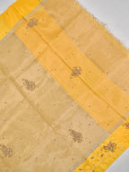 Champagne Gold & Mustard Yellow Contrast Tissue Silk Saree with Zardozi Handwork