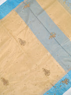 Soft Champagne Gold & Sky Blue Contrast Tissue Silk Saree with Zardozi Handwork