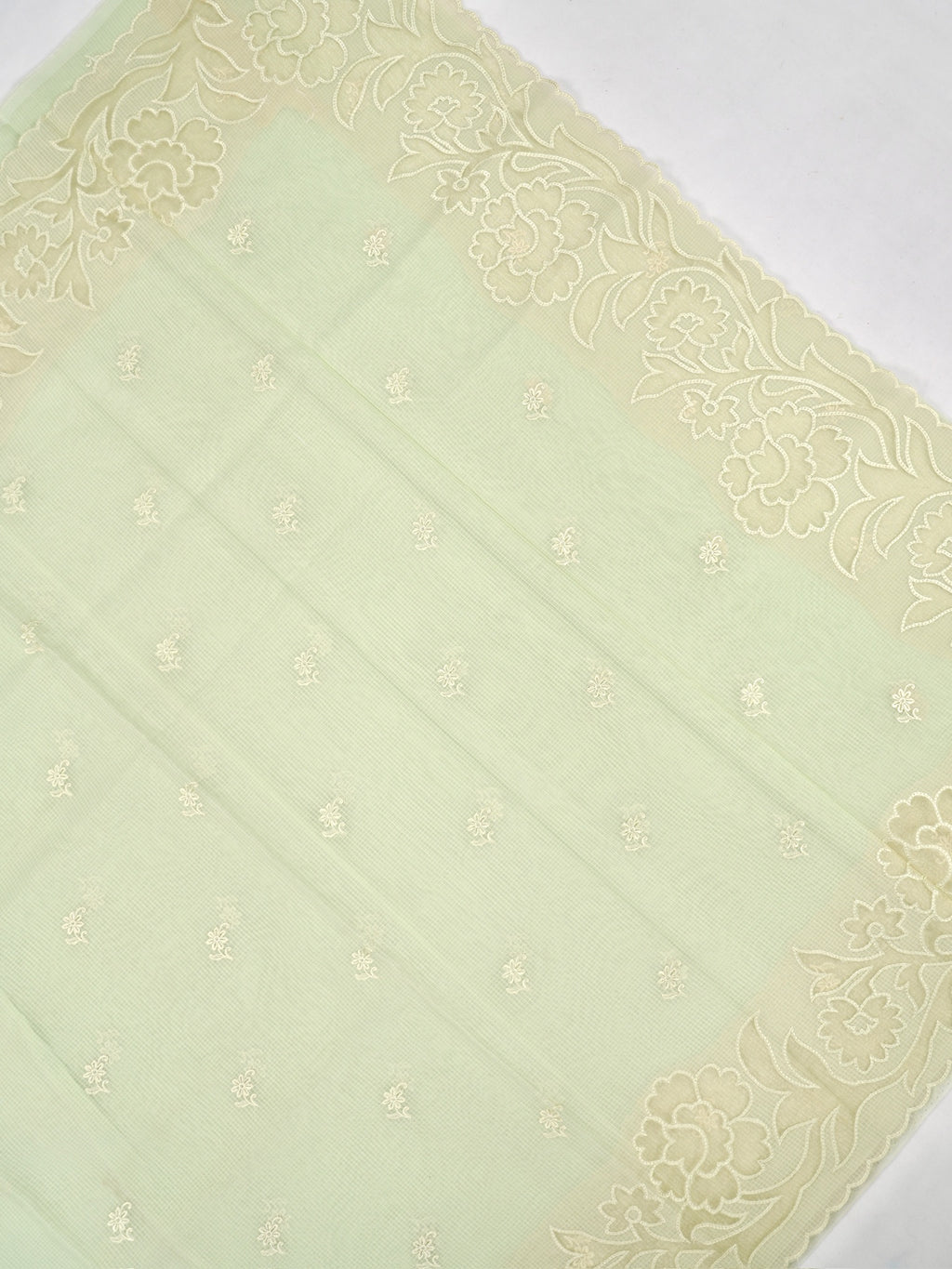 Pista Green Kota Silk Embroidery Saree