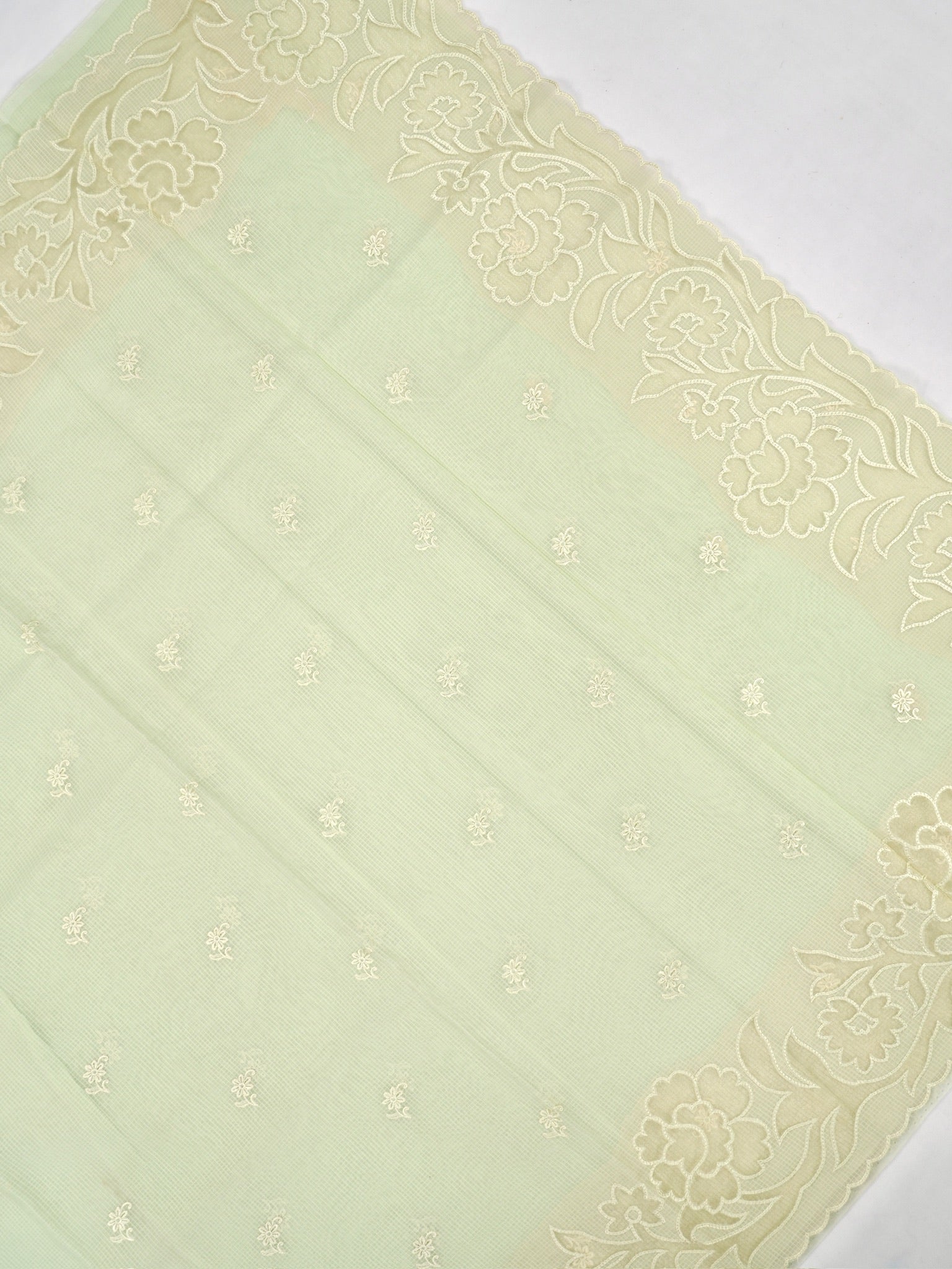 Pista Green Kota Silk Embroidery Saree