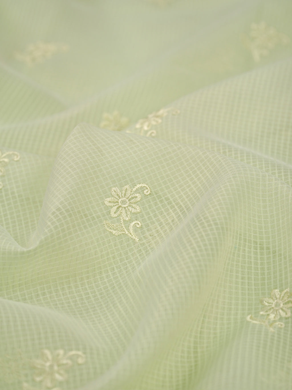 Pista Green Kota Silk Embroidery Saree