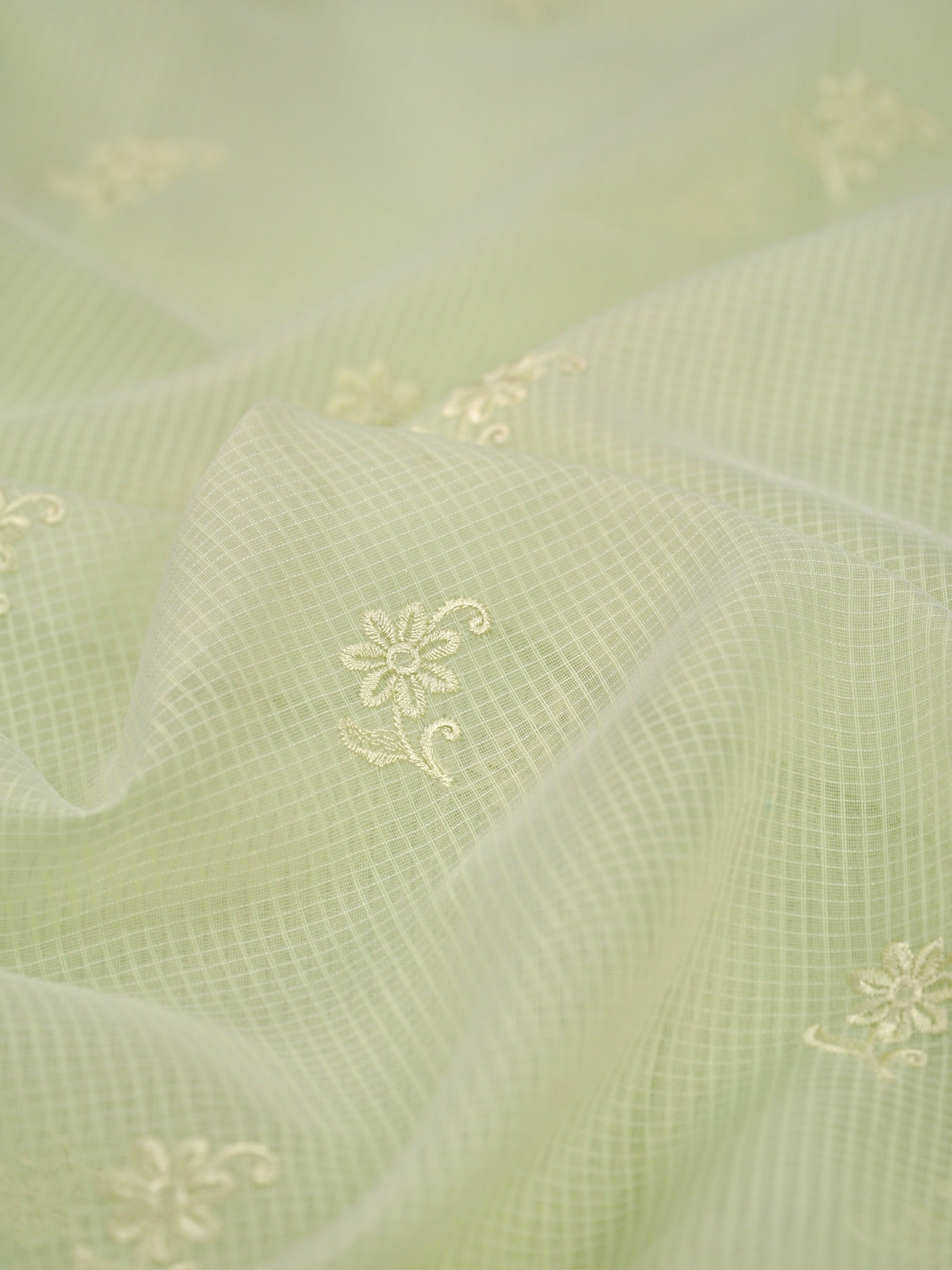 Pista Green Kota Silk Embroidery Saree