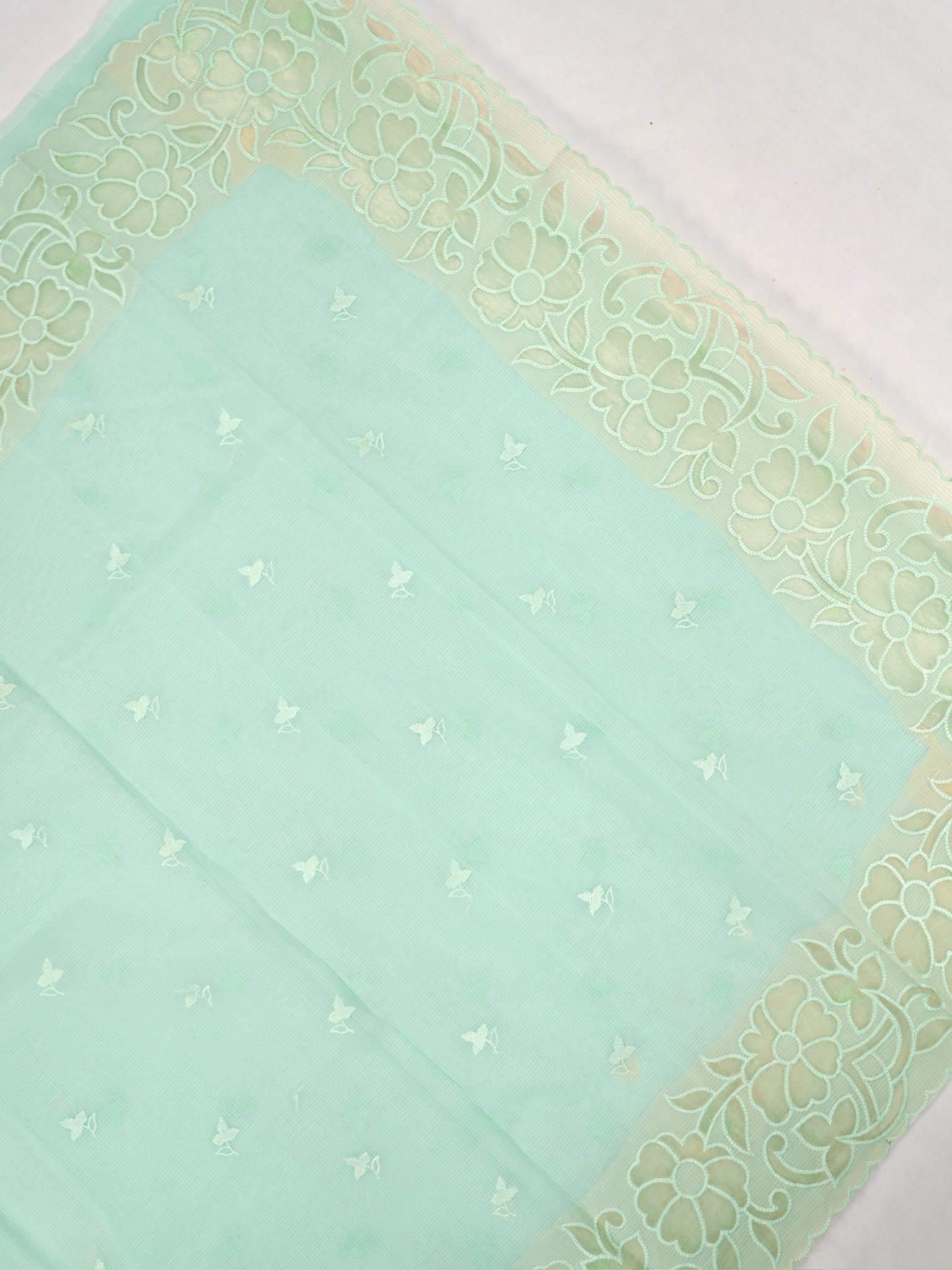 Soft Kota Silk Embroidered Saree – Mint Green