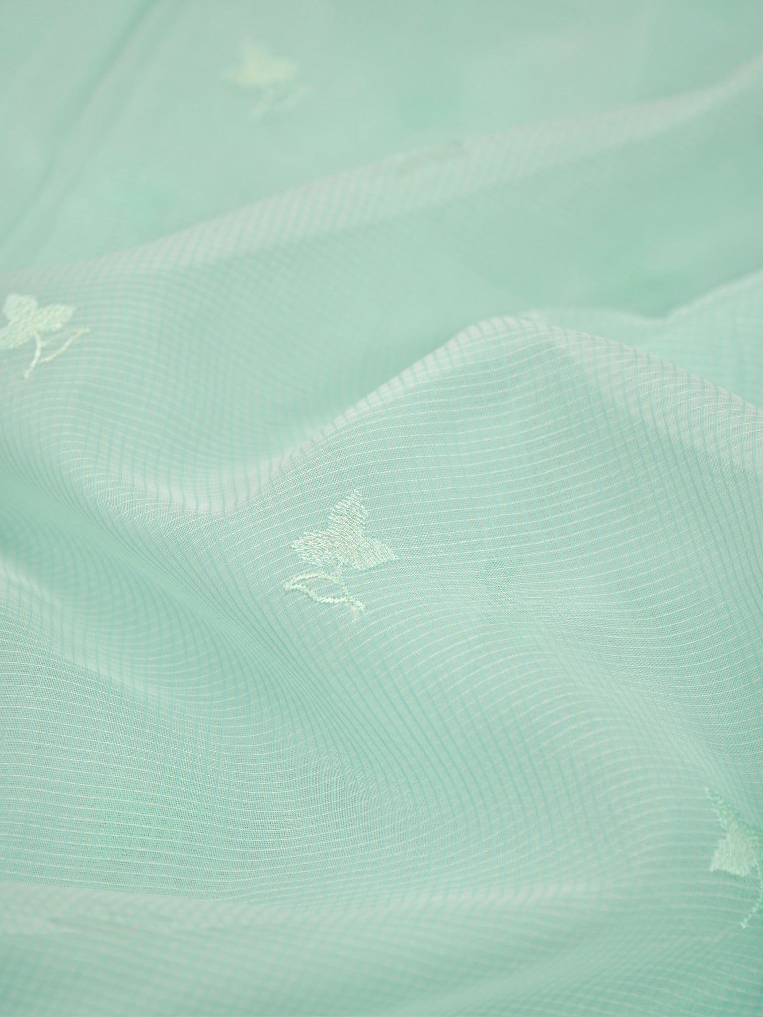 Soft Kota Silk Embroidered Saree – Mint Green