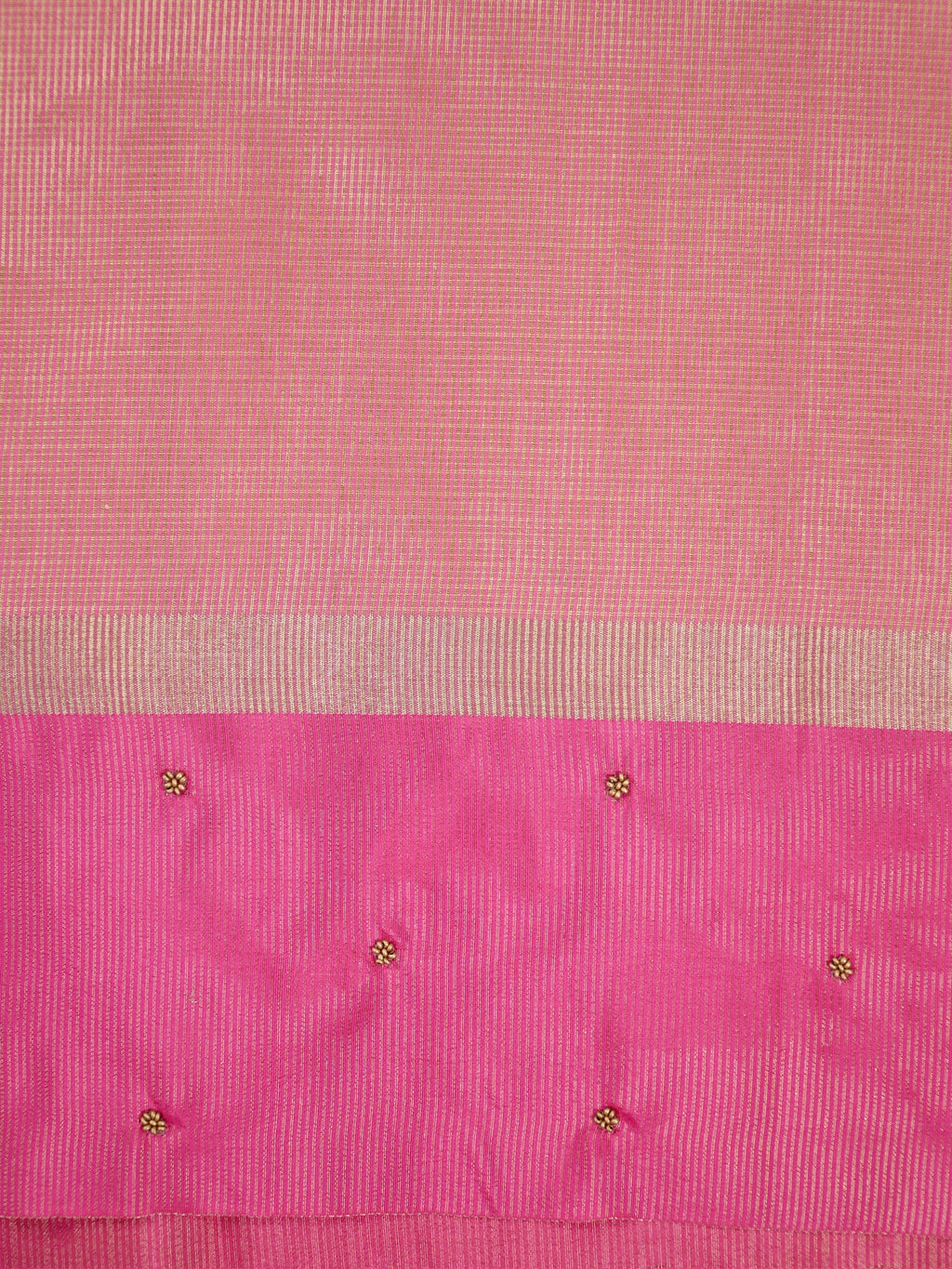 Soft Champagne Gold &  Rani Pink Contrast Tissue Silk Saree with Zardozi Handwork