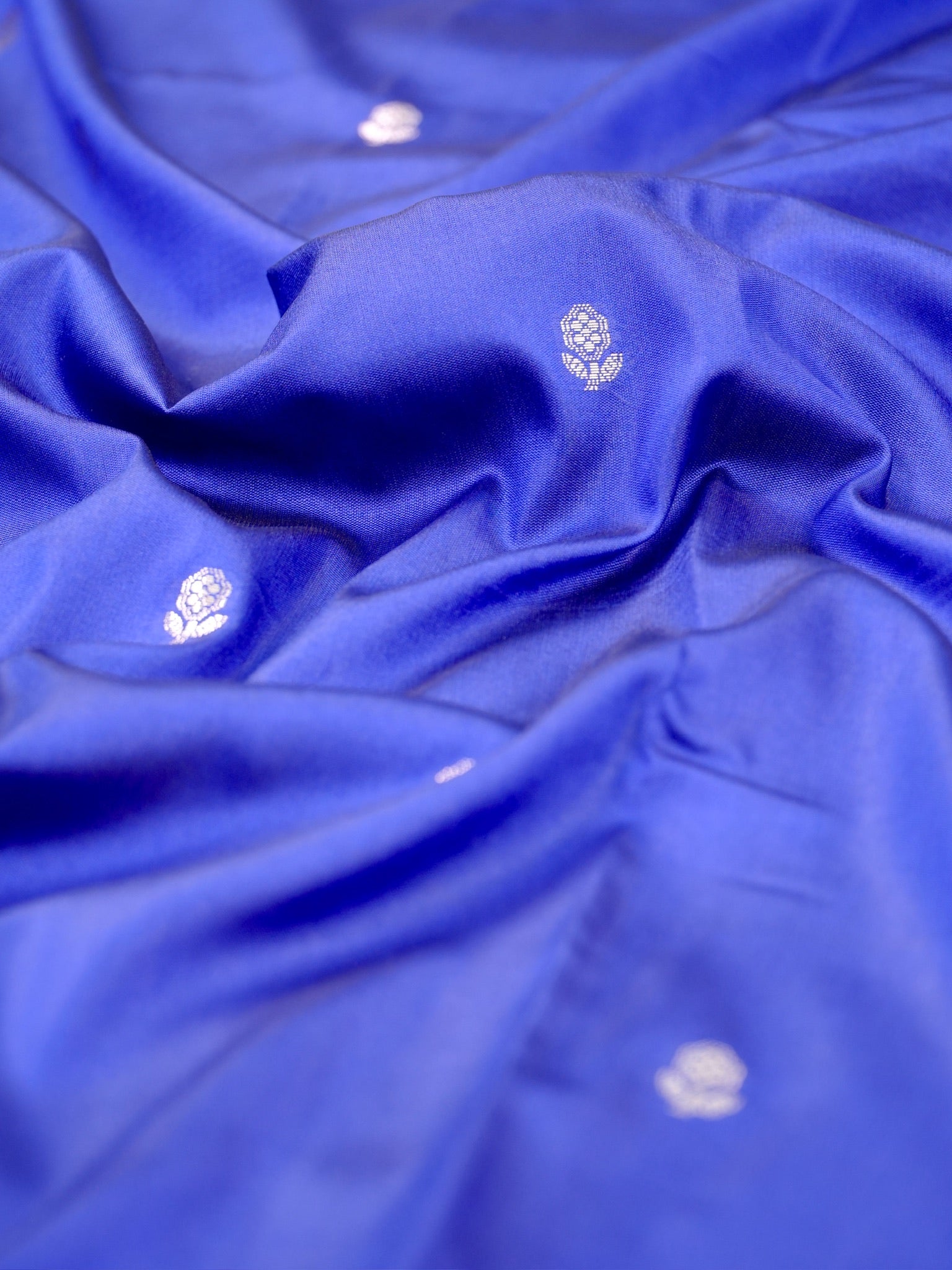 Royal Blue Banarasi Semi Soft Katan Silk Saree with Silver Zari