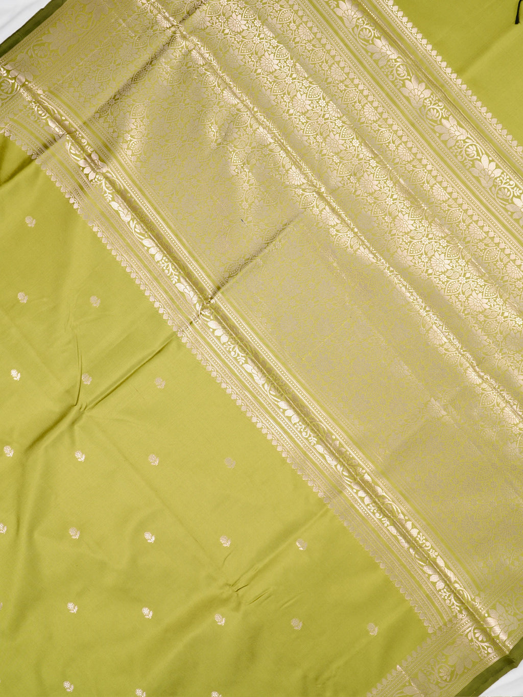 Pistachio Green Banarasi Semi Soft Katan Silk Saree with Silver Zari