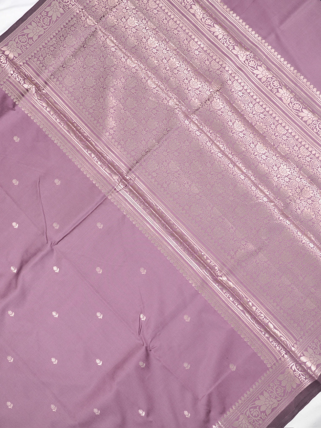 Mauve Lavender Banarasi Semi Soft Katan Silk Saree with Silver Zari