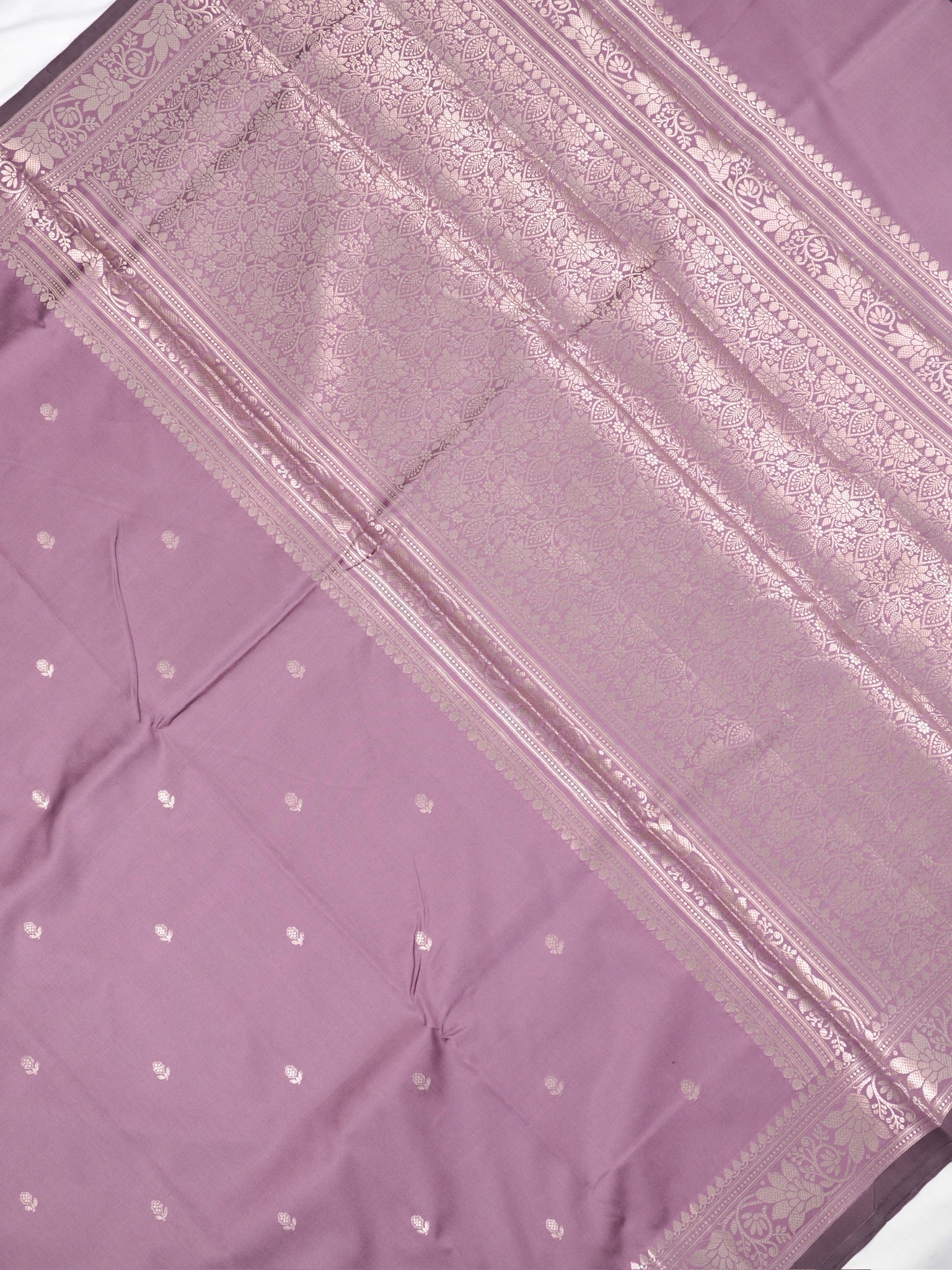 Mauve Lavender Banarasi Semi Soft Katan Silk Saree with Silver Zari