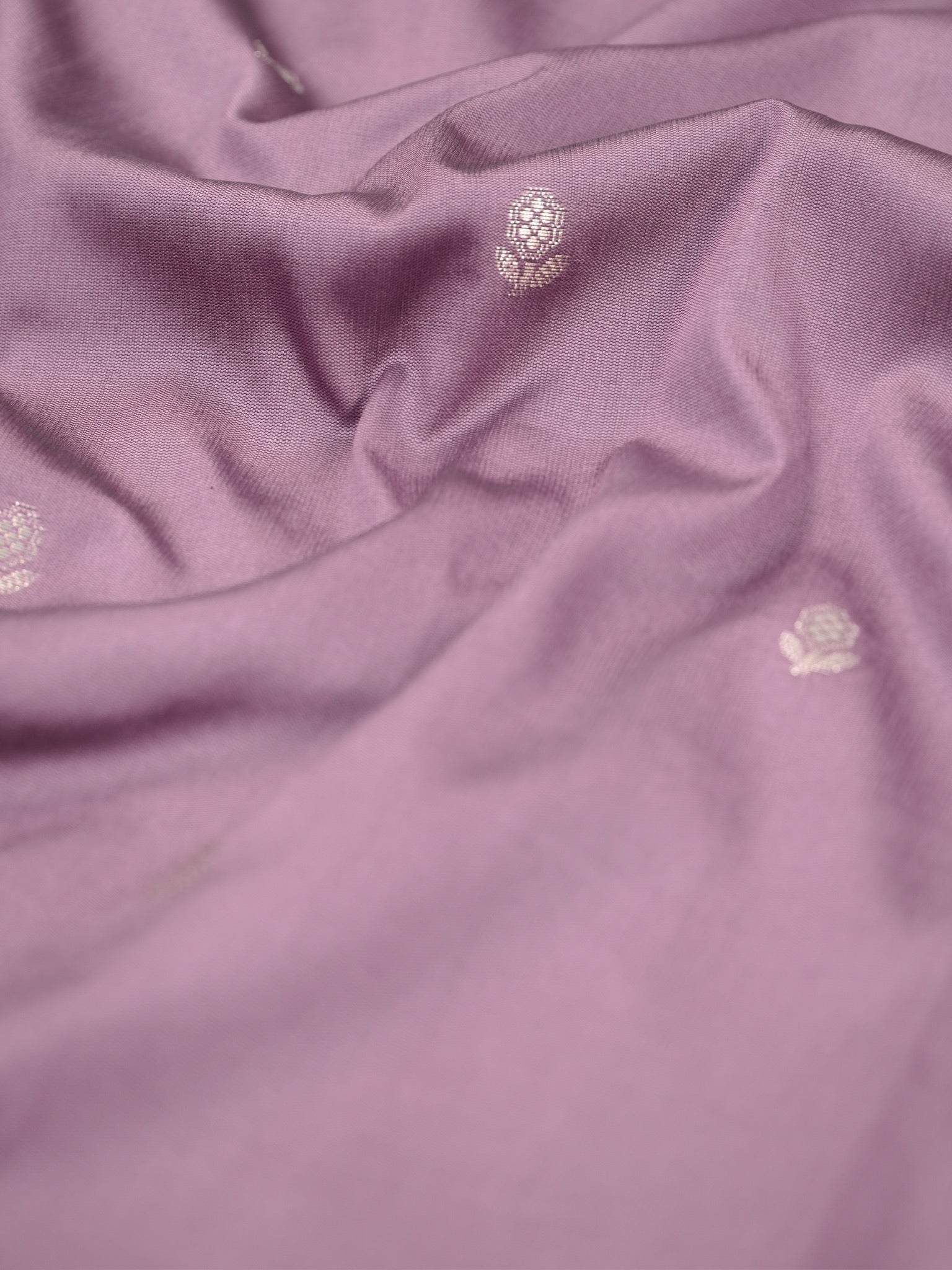 Mauve Lavender Banarasi Semi Soft Katan Silk Saree with Silver Zari