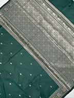 Bottle Green Banarasi Semi Soft Katan Silk Saree with Silver Zari