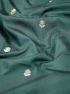 Bottle Green Banarasi Semi Soft Katan Silk Saree with Silver Zari