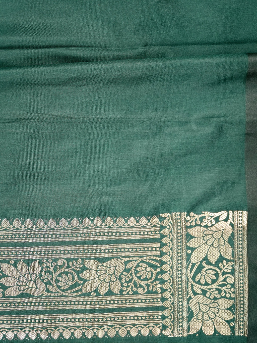 Bottle Green Banarasi Semi Soft Katan Silk Saree with Silver Zari