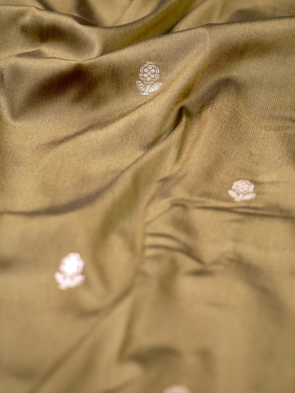 Olive Green Banarasi Semi Soft Katan Silk Saree with Silver Zari